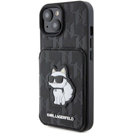 Husa pentru iPhone 15 / iPhone 14 / iPhone 13 - Karl Lagerfeld Saffiano Cardslots and Stand (KLHCP15SSAKCNSCK) - Monogram Choupette