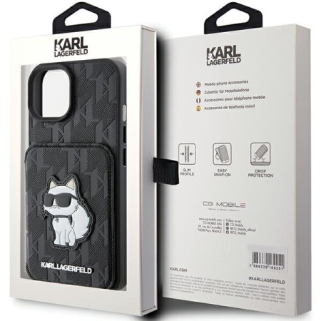 Husa pentru iPhone 15 / iPhone 14 / iPhone 13 - Karl Lagerfeld Saffiano Cardslots and Stand (KLHCP15SSAKCNSCK) - Monogram Choupette