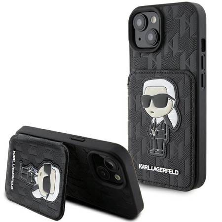 Husa pentru iPhone 15 / iPhone 14 / iPhone 13 - Karl Lagerfeld Saffiano Cardslots and Stand (KLHCP15SSAKKNSCK) - Monogram Ikonik