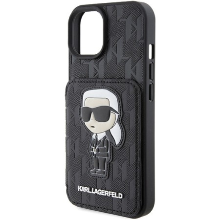 Husa pentru iPhone 15 / iPhone 14 / iPhone 13 - Karl Lagerfeld Saffiano Cardslots and Stand (KLHCP15SSAKKNSCK) - Monogram Ikonik