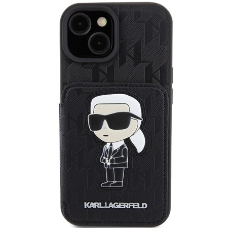 Husa pentru iPhone 15 / iPhone 14 / iPhone 13 - Karl Lagerfeld Saffiano Cardslots and Stand (KLHCP15SSAKKNSCK) - Monogram Ikonik