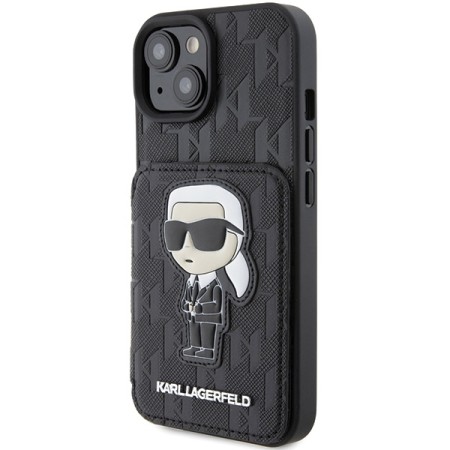 Husa pentru iPhone 15 / iPhone 14 / iPhone 13 - Karl Lagerfeld Saffiano Cardslots and Stand (KLHCP15SSAKKNSCK) - Monogram Ikonik