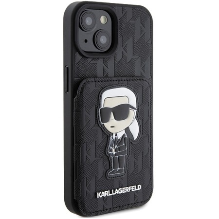 Husa pentru iPhone 15 / iPhone 14 / iPhone 13 - Karl Lagerfeld Saffiano Cardslots and Stand (KLHCP15SSAKKNSCK) - Monogram Ikonik