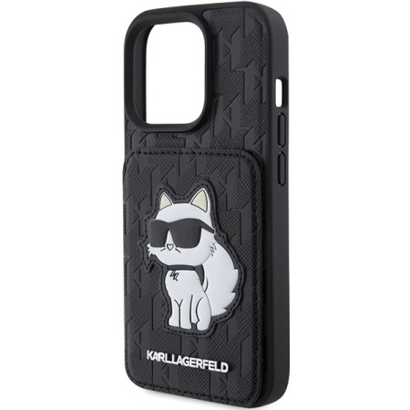 Husa pentru iPhone 15 Pro Max - Karl Lagerfeld Saffiano Cardslots and Stand (KLHCP15XSAKCNSCK) - Monogram Choupette