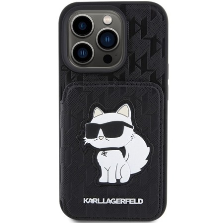 Husa pentru iPhone 15 Pro Max - Karl Lagerfeld Saffiano Cardslots and Stand (KLHCP15XSAKCNSCK) - Monogram Choupette