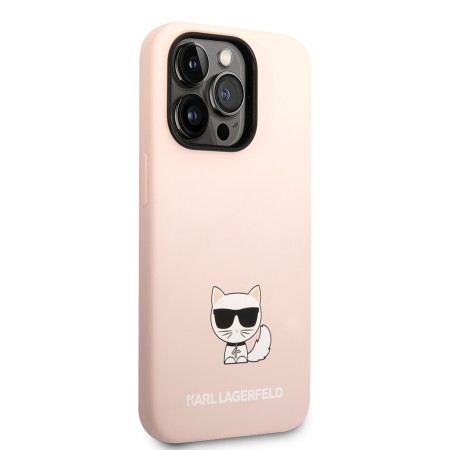 Husa pentru iPhone 14 Pro - Karl Lagerfeld Silicone (KLHCP14LSLCTPI) - Pink Choupette Body