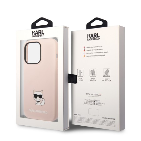 Husa pentru iPhone 14 Pro - Karl Lagerfeld Silicone (KLHCP14LSLCTPI) - Pink Choupette Body