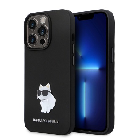 Husa pentru iPhone 14 Pro - Karl Lagerfeld Silicone (KLHCP14LSMHCNPK) - Choupette Metal Pin