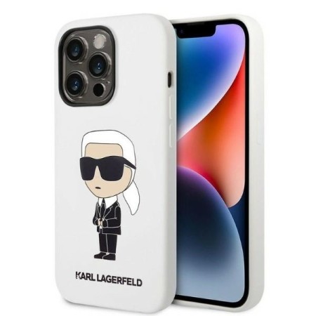 Husa pentru iPhone 14 Pro - Karl Lagerfeld Silicone (KLHCP14LSNIKBCH) - White Ikonik