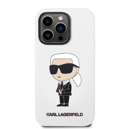 Husa pentru iPhone 14 Pro - Karl Lagerfeld Silicone (KLHCP14LSNIKBCH) - White Ikonik