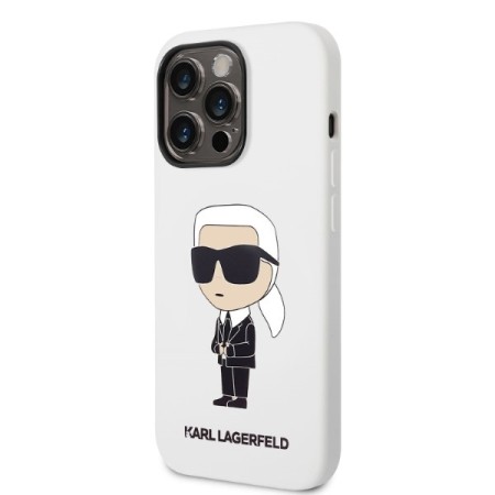 Husa pentru iPhone 14 Pro - Karl Lagerfeld Silicone (KLHCP14LSNIKBCH) - White Ikonik