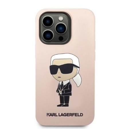 Husa pentru iPhone 14 Pro - Karl Lagerfeld Silicone (KLHCP14LSNIKBCP) - Pink Ikonik