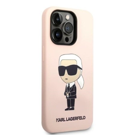 Husa pentru iPhone 14 Pro - Karl Lagerfeld Silicone (KLHCP14LSNIKBCP) - Pink Ikonik