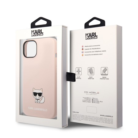 Husa pentru iPhone 15 Plus / iPhone 14 Plus - Karl Lagerfeld Silicone (KLHCP14MSLCTPI) - Pink Choupette Body