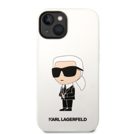 Husa pentru iPhone 15 Plus / iPhone 14 Plus - Karl Lagerfeld Silicone (KLHCP14MSNIKBCH) - White Ikonik