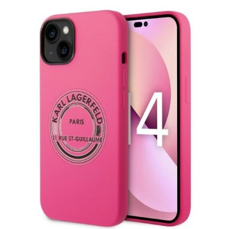 Husa pentru iPhone 15 Plus / iPhone 14 Plus - Karl Lagerfeld Silicone (KLHCP14MSRSGRCF) - Pink RSG