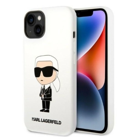 Husa pentru iPhone 15 / iPhone 14 / iPhone 13 - Karl Lagerfeld Silicone (KLHCP14SSNIKBCH) - White Ikonik