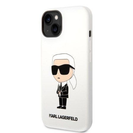 Husa pentru iPhone 15 / iPhone 14 / iPhone 13 - Karl Lagerfeld Silicone (KLHCP14SSNIKBCH) - White Ikonik