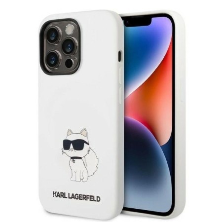 Husa pentru iPhone 14 Pro Max - Karl Lagerfeld Silicone (KLHCP14XSNCHBCH) - White Choupette