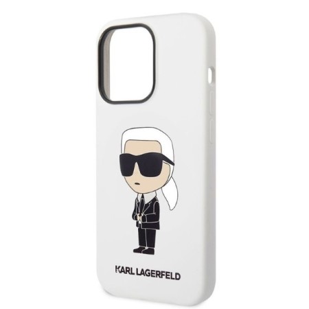 Husa pentru iPhone 14 Pro Max - Karl Lagerfeld Silicone (KLHCP14XSNIKBCH) - White Ikonik