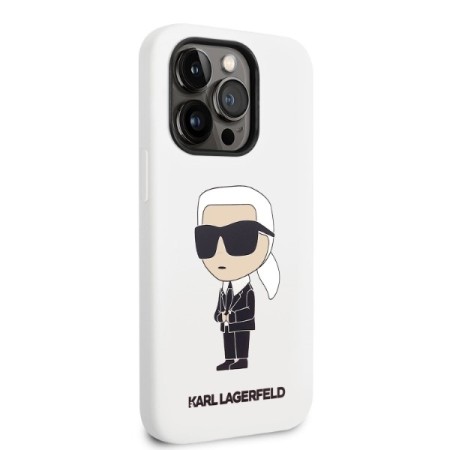 Husa pentru iPhone 14 Pro Max - Karl Lagerfeld Silicone (KLHCP14XSNIKBCH) - White Ikonik