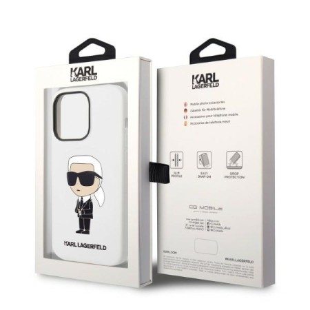 Husa pentru iPhone 14 Pro Max - Karl Lagerfeld Silicone (KLHCP14XSNIKBCH) - White Ikonik