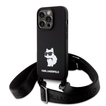 Husa pentru iPhone 15 Pro - Karl Lagerfeld Silicone Crossbody (KLHCP15LSCBSCNK) - Choupette