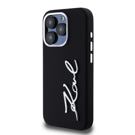 Husa pentru iPhone 15 Pro - Karl Lagerfeld Silicone (KLHCP15LSCMSMVK) - Metal Script Logo