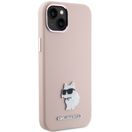 Husa pentru iPhone 15 Plus / iPhone 14 Plus - Karl Lagerfeld Silicone (KLHCP15MSMHCNPP) - Pink Choupette Metal Pin