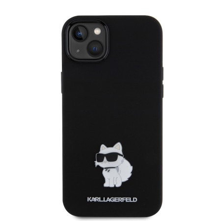 Husa pentru iPhone 15 Plus / iPhone 14 Plus - Karl Lagerfeld Silicone (KLHCP15MSMHCNPK) - Choupette Metal Pin