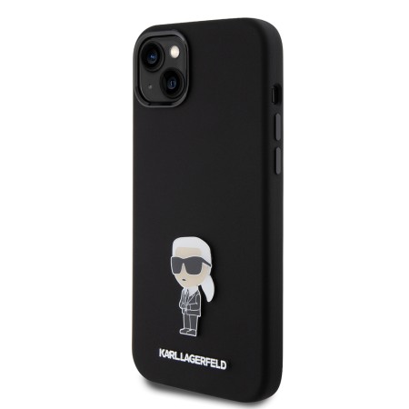 Husa pentru iPhone 15 Plus / iPhone 14 Plus - Karl Lagerfeld Silicone (KLHCP15MSMHKNPK) - Ikonik Metal Pin