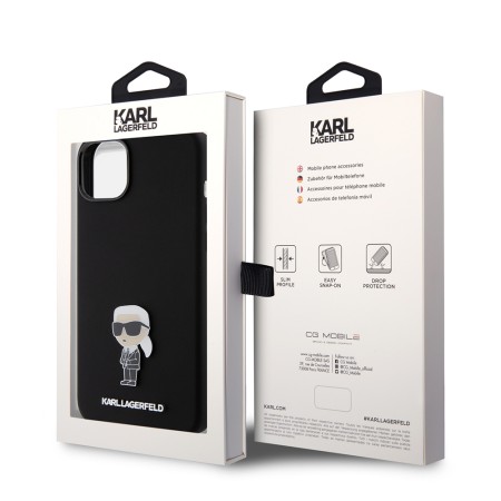 Husa pentru iPhone 15 Plus / iPhone 14 Plus - Karl Lagerfeld Silicone (KLHCP15MSMHKNPK) - Ikonik Metal Pin