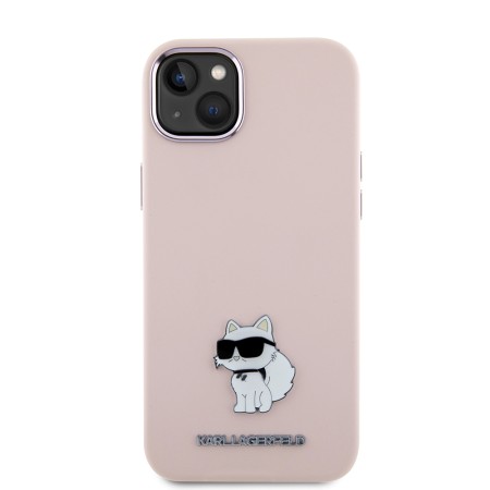 Husa pentru iPhone 15 / iPhone 14 / iPhone 13 - Karl Lagerfeld Silicone (KLHCP15SSMHCNPP) - Pink Choupette Metal Pin