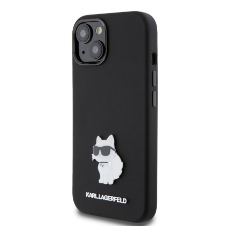 Husa pentru iPhone 15 / iPhone 14 / iPhone 13 - Karl Lagerfeld Silicone (KLHCP15SSMHCNPK) - Choupette Metal Pin