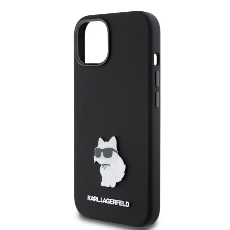 Husa pentru iPhone 15 / iPhone 14 / iPhone 13 - Karl Lagerfeld Silicone (KLHCP15SSMHCNPK) - Choupette Metal Pin