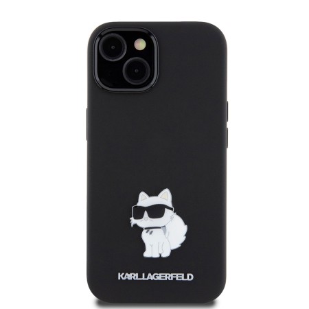 Husa pentru iPhone 15 / iPhone 14 / iPhone 13 - Karl Lagerfeld Silicone (KLHCP15SSMHCNPK) - Choupette Metal Pin