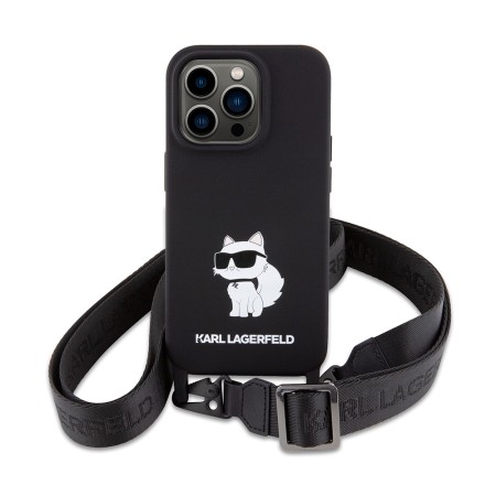 Husa pentru iPhone 15 Pro Max - Karl Lagerfeld Silicone Crossbody (KLHCP15XSCBSCNK) - Choupette