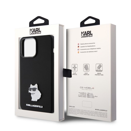 Husa pentru iPhone 15 Pro Max - Karl Lagerfeld Silicone (KLHCP15XSMHCNPK) - Choupette Metal Pin