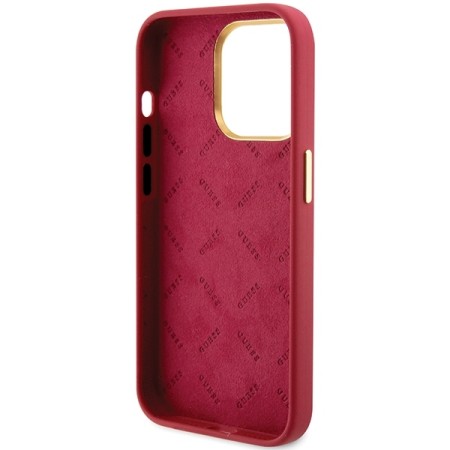 Husa pentru iPhone 15 Pro Max - Guess Silicone Script Metal Logo and Frame (GUHCP15XSMBSLM) - Red