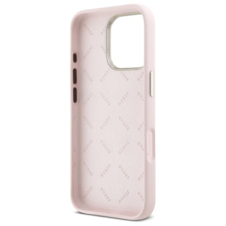 Husa pentru iPhone 16 Pro Max - Guess Silicone Script Metal Logo and Frame (GUHCP16XSMBSLP) - Light Pink