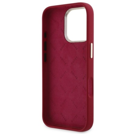 Husa pentru iPhone 16 Pro - Guess Silicone Script Metal Logo (GUHCP16LSMBSLM) - Red