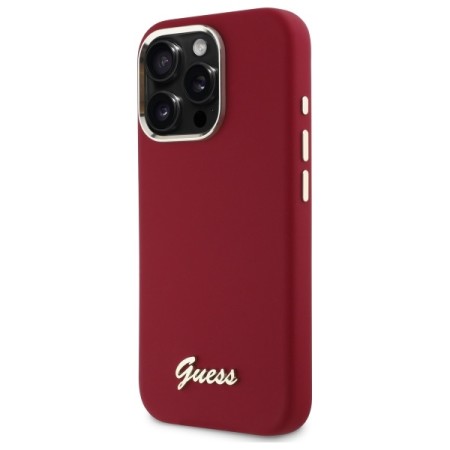 Husa pentru iPhone 16 Pro - Guess Silicone Script Metal Logo (GUHCP16LSMBSLM) - Red