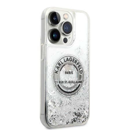 Husa pentru iPhone 14 Pro - Karl Lagerfeld Hardcase Liquid Glitter (KLHCP14LLCRSGRS) - Silver RSG