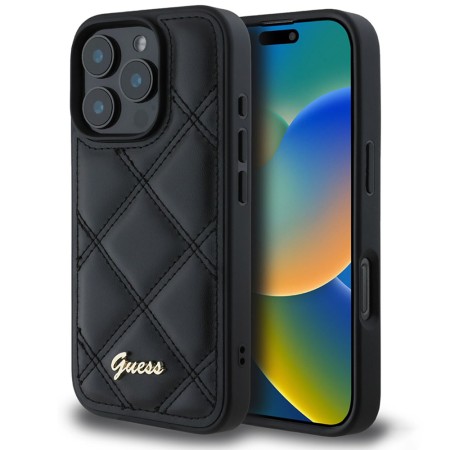 Husa pentru iPhone 16 Pro - Guess Quilted Metal Logo (GUHCP16LPSQSQSK) - Black