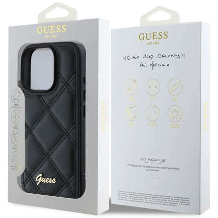 Husa pentru iPhone 16 Pro - Guess Quilted Metal Logo (GUHCP16LPSQSQSK) - Black