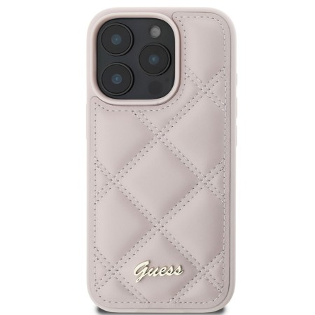 Husa pentru iPhone 16 Pro - Guess Quilted Metal Logo (GUHCP16LPSQSQSP) - Pink