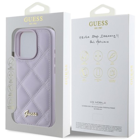 Husa pentru iPhone 16 Pro - Guess Quilted Metal Logo (GUHCP16LPSQSQSU) - Light Purple