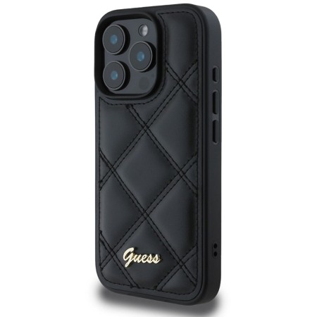 Husa pentru iPhone 16 Pro Max - Guess Quilted Metal Logo (GUHCP16XPSQSQSK) - Black