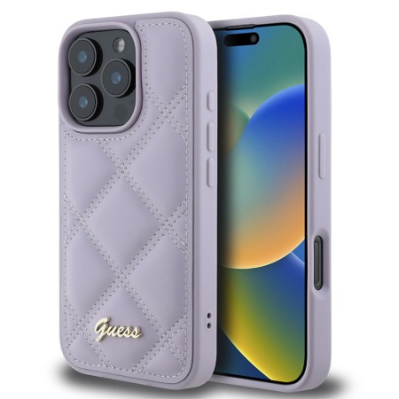 Husa pentru iPhone 16 Pro Max - Guess Quilted Metal Logo (GUHCP16XPSQSQSU) - Light Purple