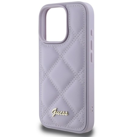 Husa pentru iPhone 16 Pro Max - Guess Quilted Metal Logo (GUHCP16XPSQSQSU) - Light Purple